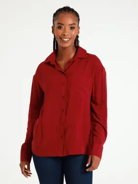 1 Pocket Viscose Shirt - Burgundy