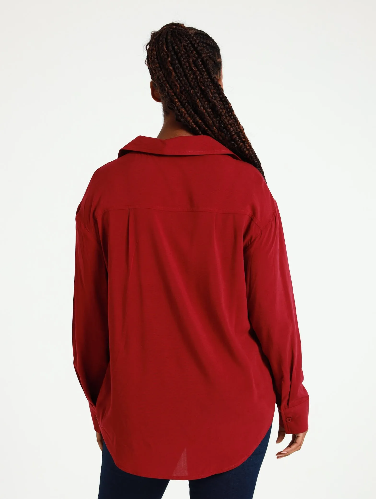 1 Pocket Viscose Shirt - Burgundy