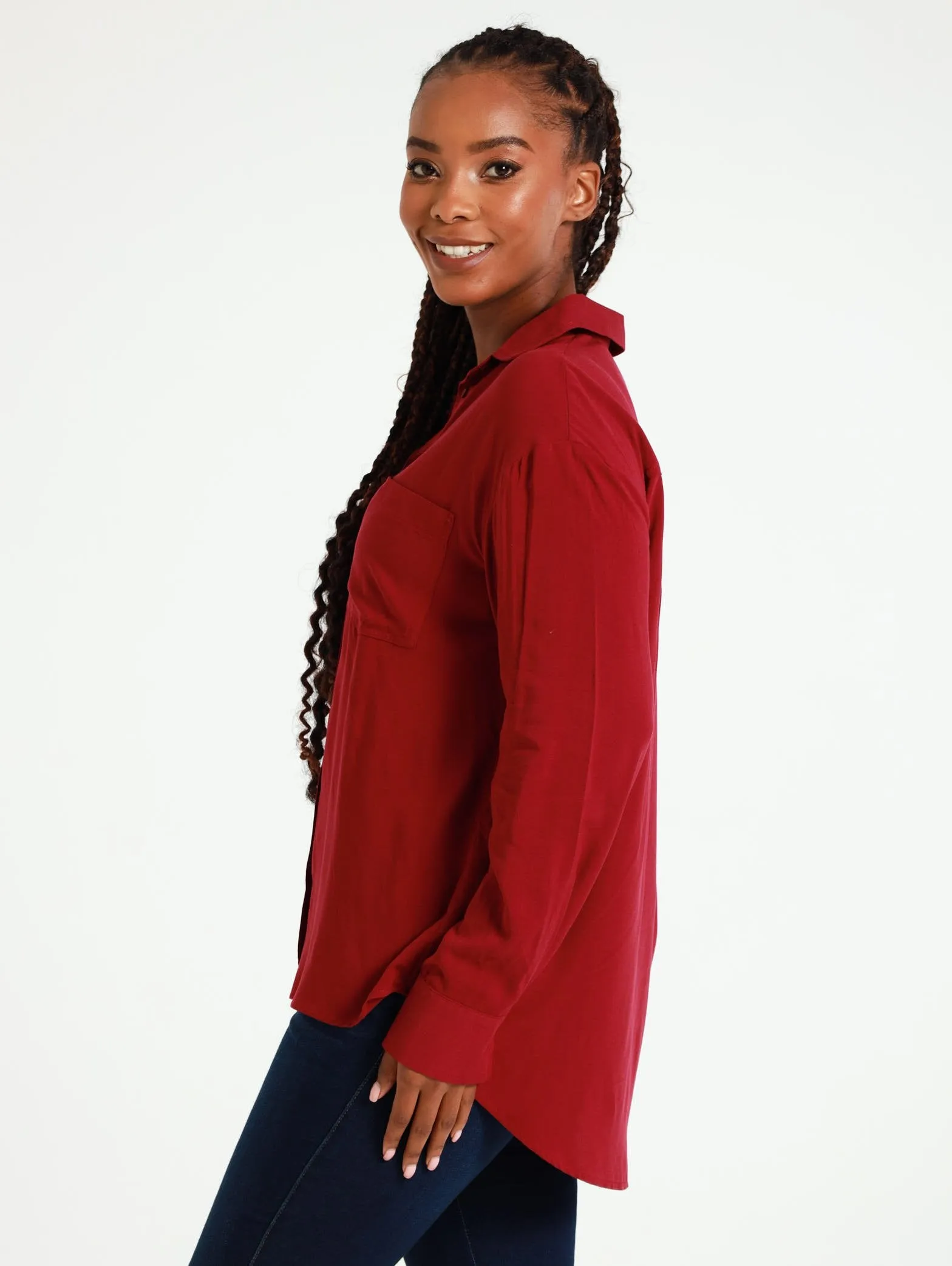 1 Pocket Viscose Shirt - Burgundy
