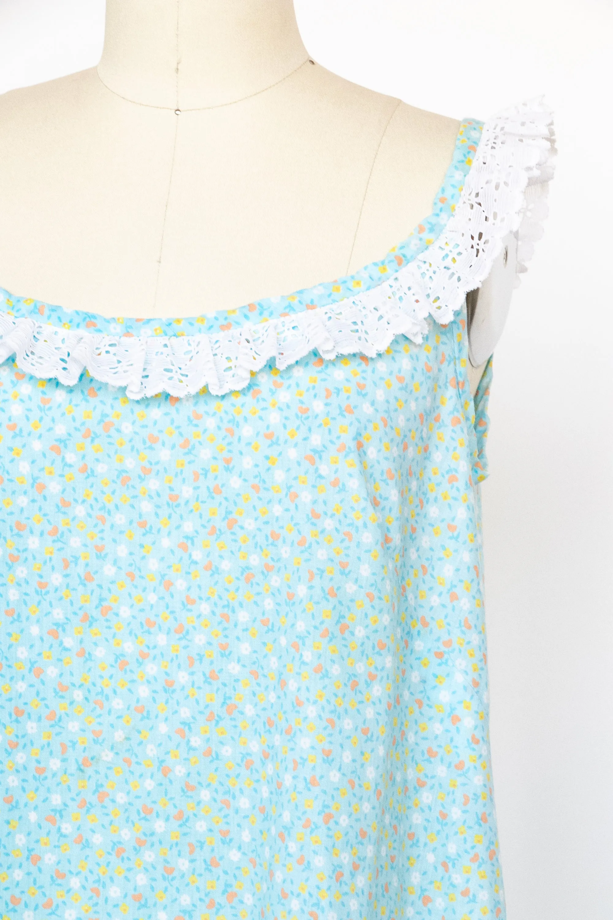 1970s Dress Floral Cotton Maxi Boho M