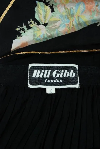 1976 Bill Gibb Documented Floral Silk Beaded Halter Pleated Backless Dress