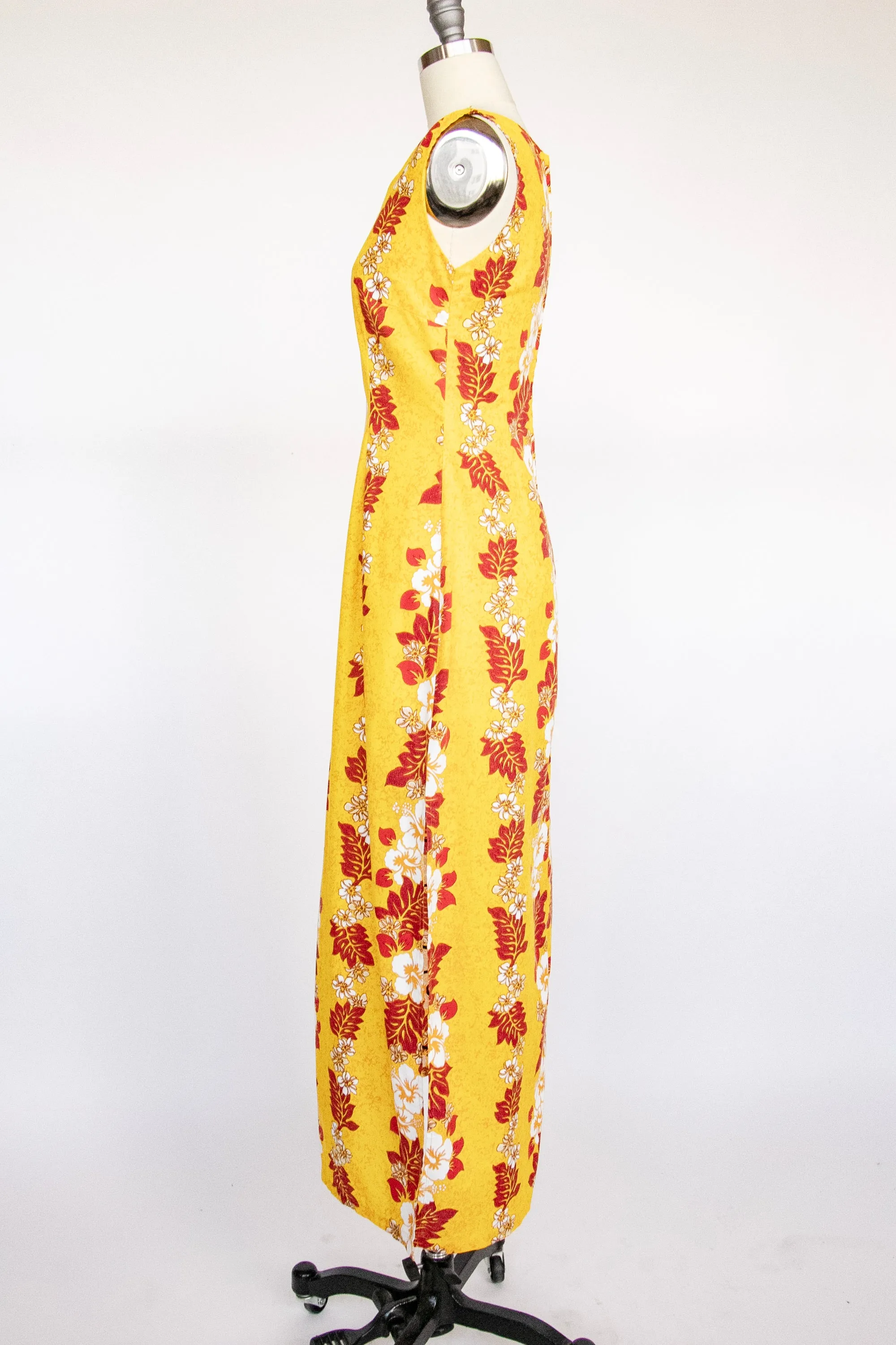 1990s Hawaiian Dress Printed Cotton Maxi S
