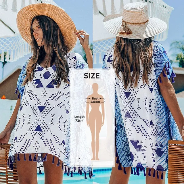 2021 Summer Sexy Beach Dress Crochet Bikini Cover Up with Fringe Trim One Size