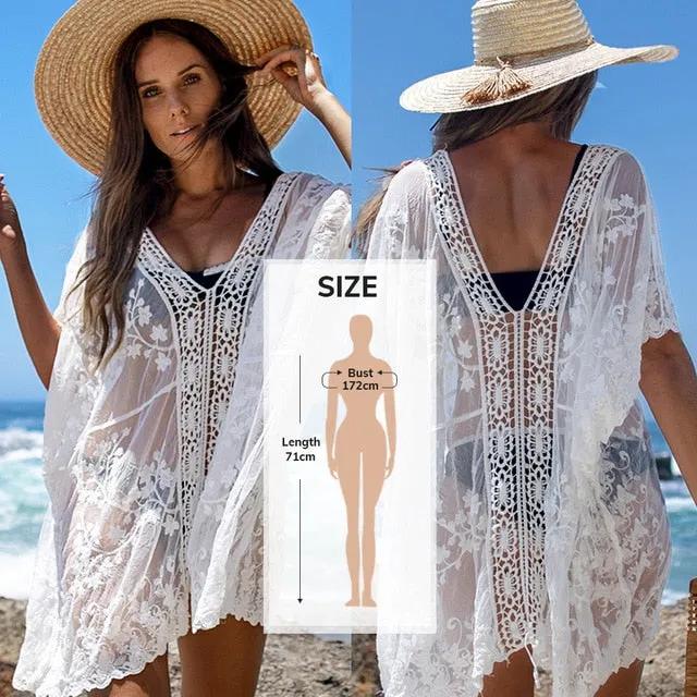 2021 Summer Sexy Beach Dress Crochet Bikini Cover Up with Fringe Trim One Size