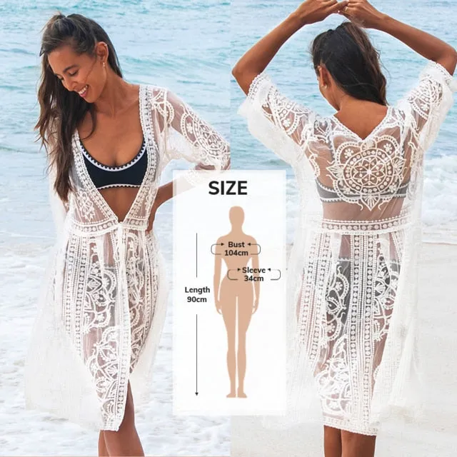 2021 Summer Sexy Beach Dress Crochet Bikini Cover Up with Fringe Trim One Size