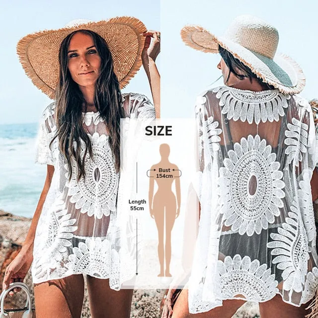 2021 Summer Sexy Beach Dress Crochet Bikini Cover Up with Fringe Trim One Size