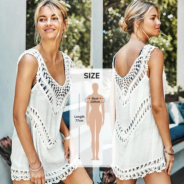 2021 Summer Sexy Beach Dress Crochet Bikini Cover Up with Fringe Trim One Size