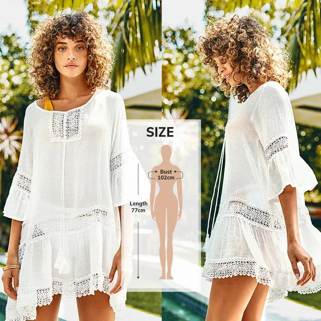 2021 Summer Sexy Beach Dress Crochet Bikini Cover Up with Fringe Trim One Size