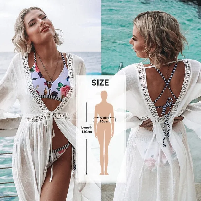 2021 Summer Sexy Beach Dress Crochet Bikini Cover Up with Fringe Trim One Size