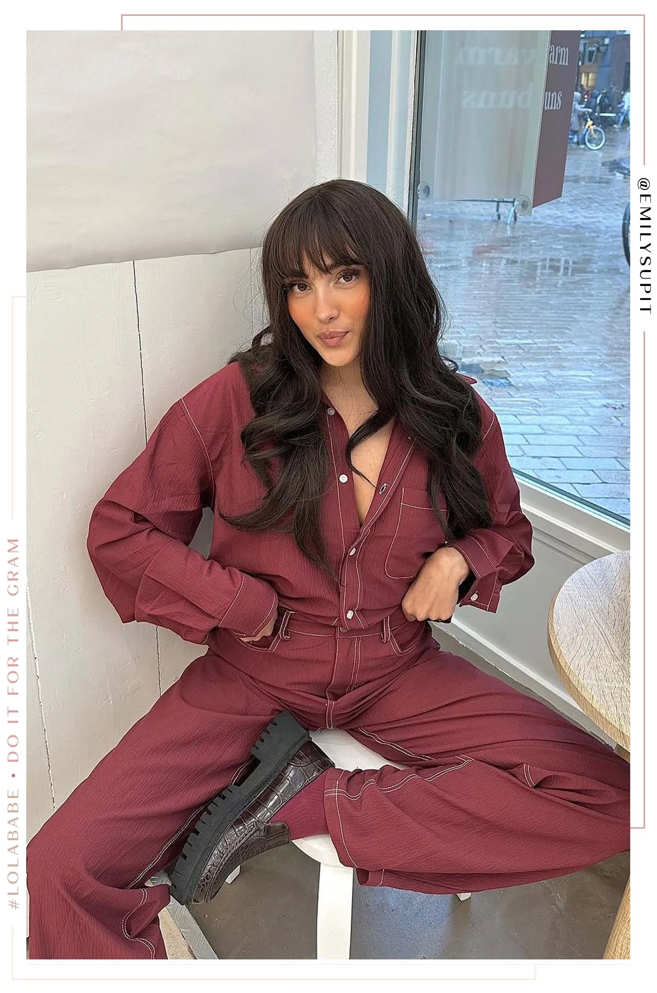 Aleza Long Sleeve Button Up Top - Burgundy