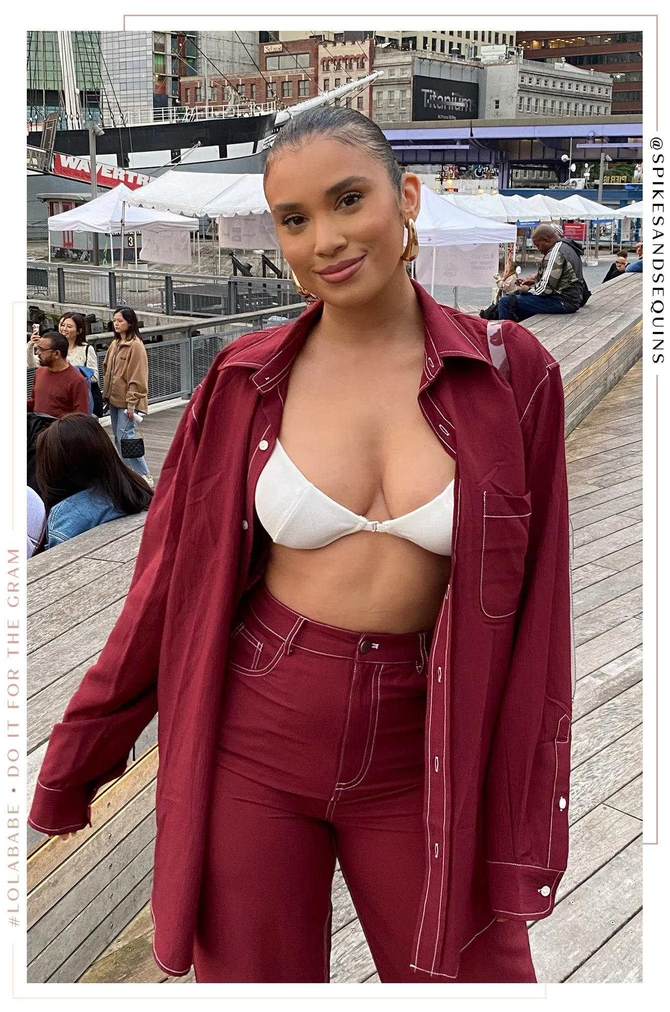 Aleza Long Sleeve Button Up Top - Burgundy