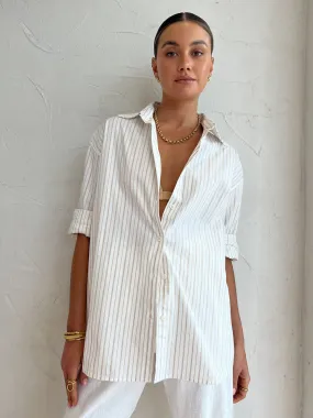 Assembly Label Everyday Poplin Shirt in Biscuit Fine Stripe