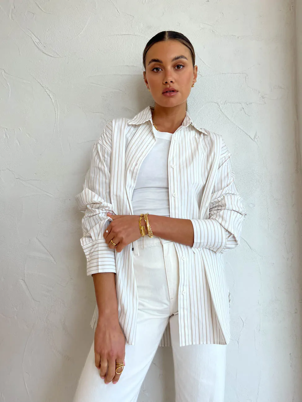 Assembly Label Everyday Poplin Shirt in Biscuit Fine Stripe