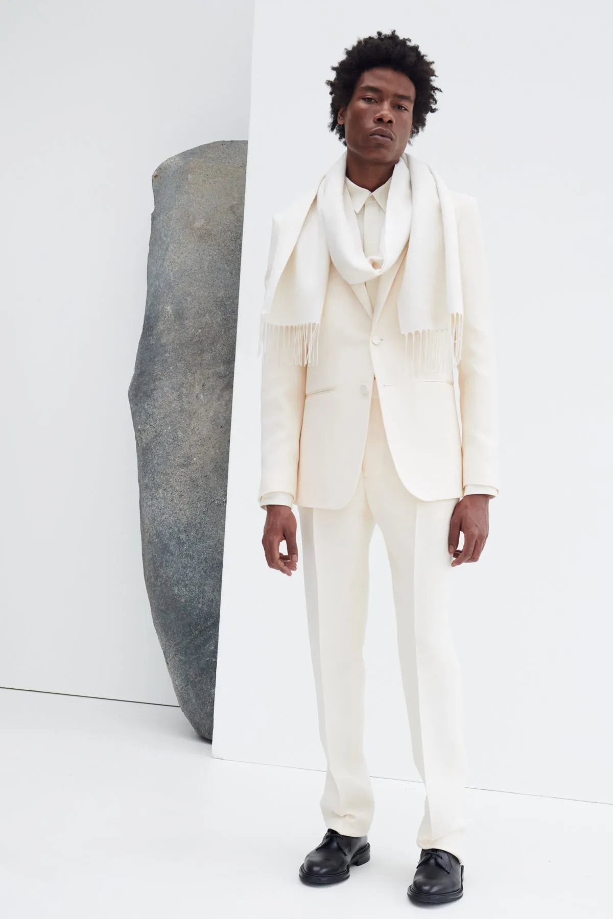 Blaine Scarf in Ivory Silk Cashmere