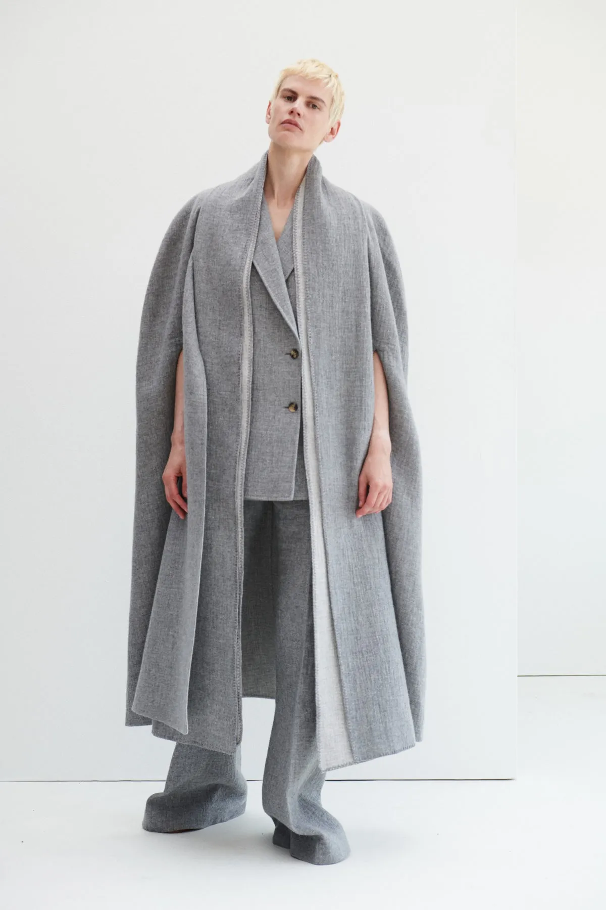 Blaine Scarf in Light Grey Melange Silk Cashmere