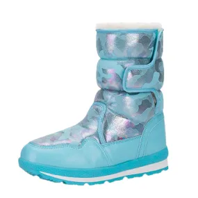 Blue and Silver Glam Kids Winter Snowboots