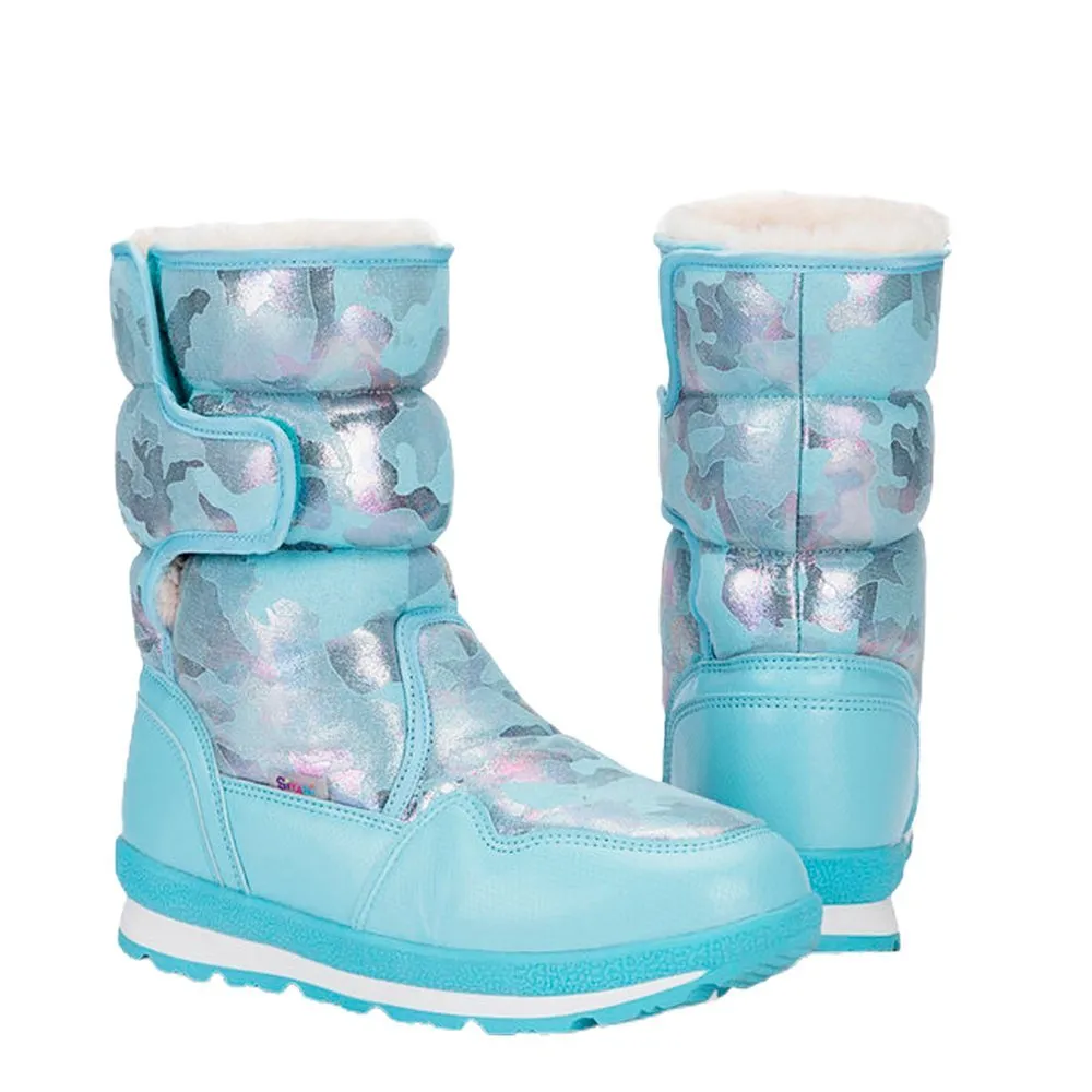 Blue and Silver Glam Kids Winter Snowboots
