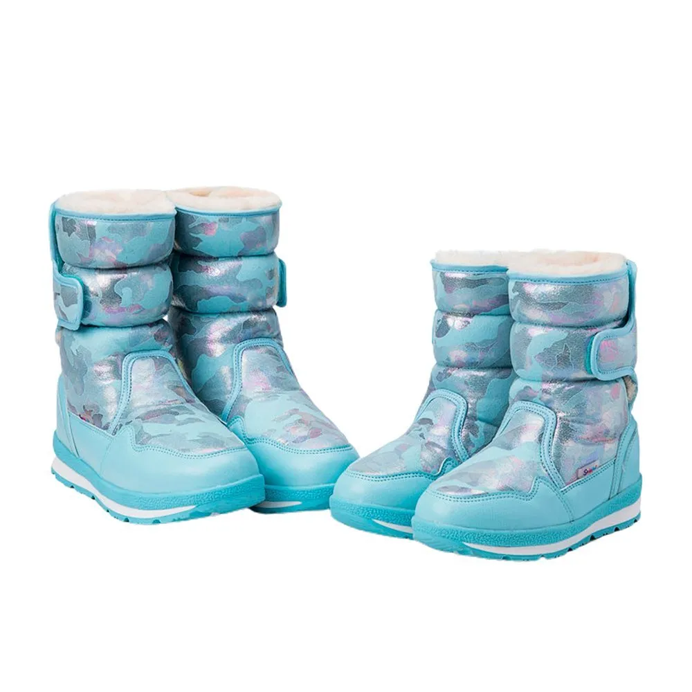 Blue and Silver Glam Kids Winter Snowboots