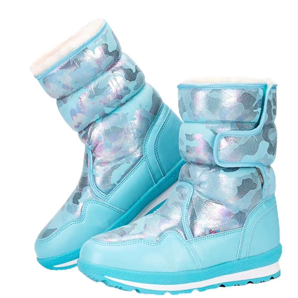 Blue and Silver Glam Kids Winter Snowboots