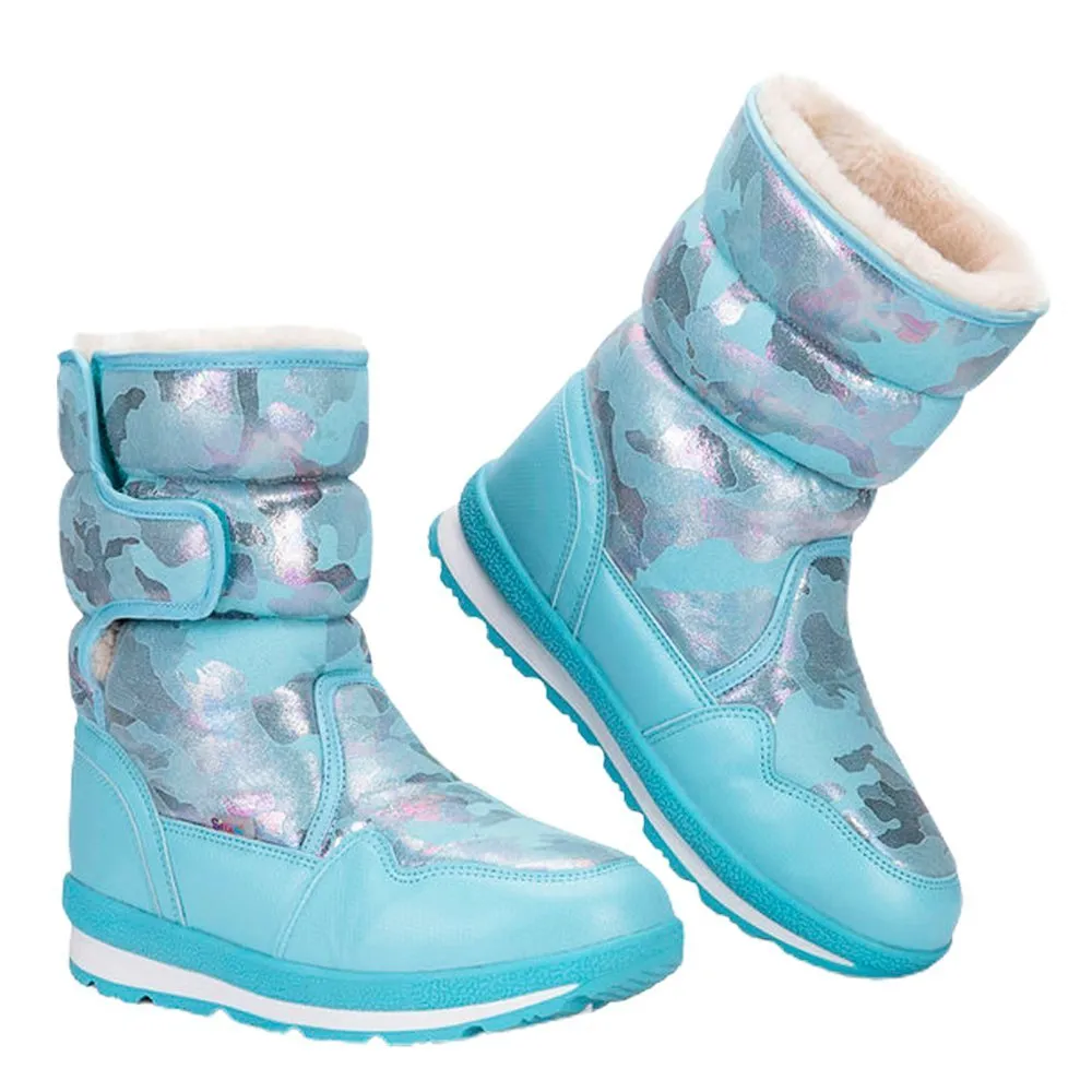 Blue and Silver Glam Kids Winter Snowboots