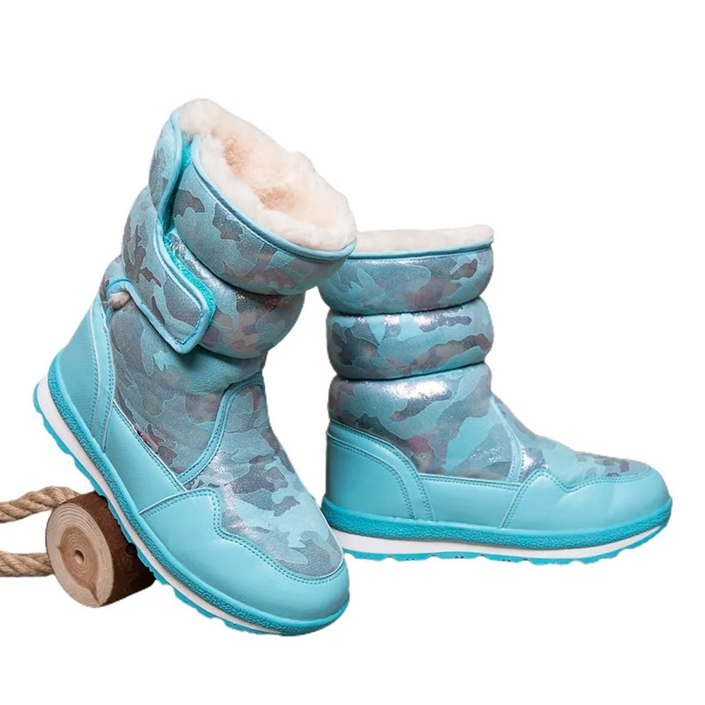 Blue and Silver Glam Kids Winter Snowboots
