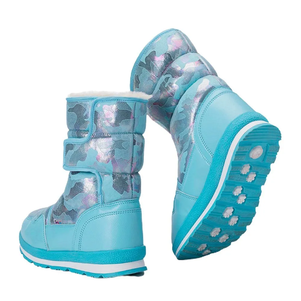 Blue and Silver Glam Kids Winter Snowboots