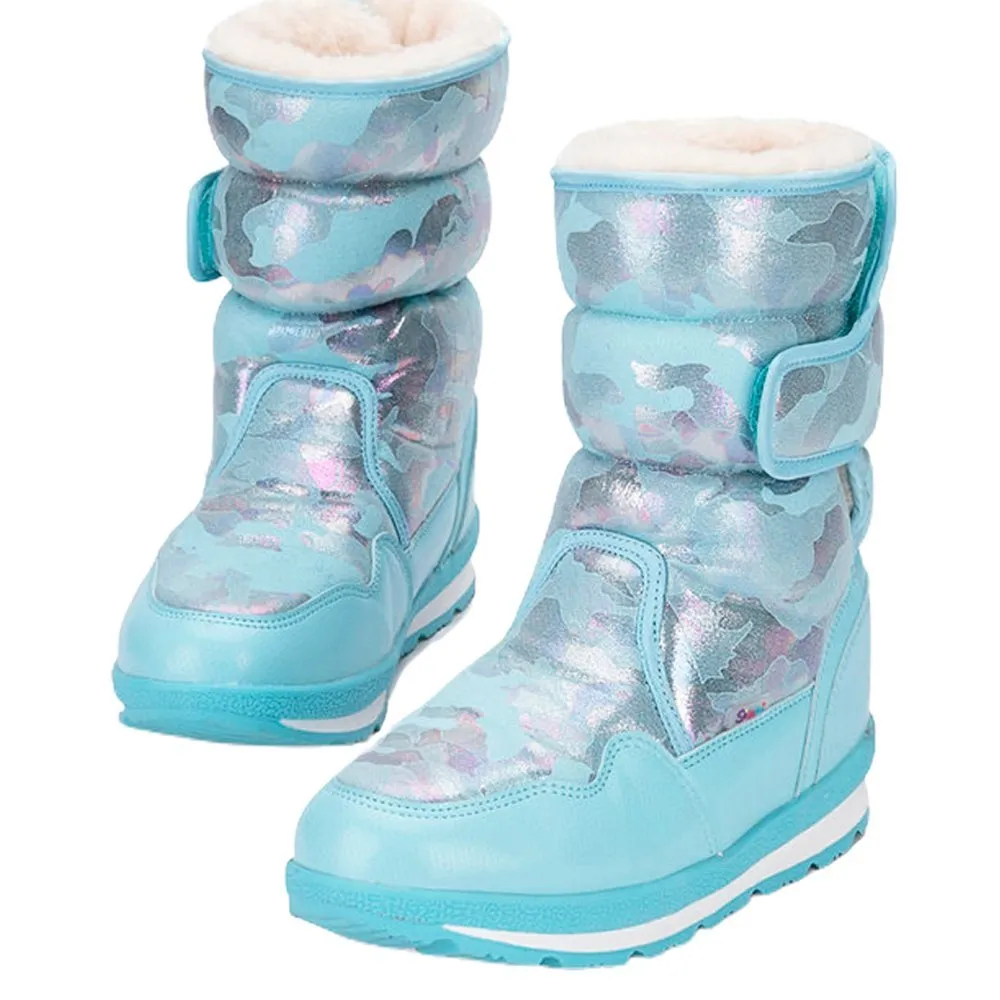 Blue and Silver Glam Kids Winter Snowboots