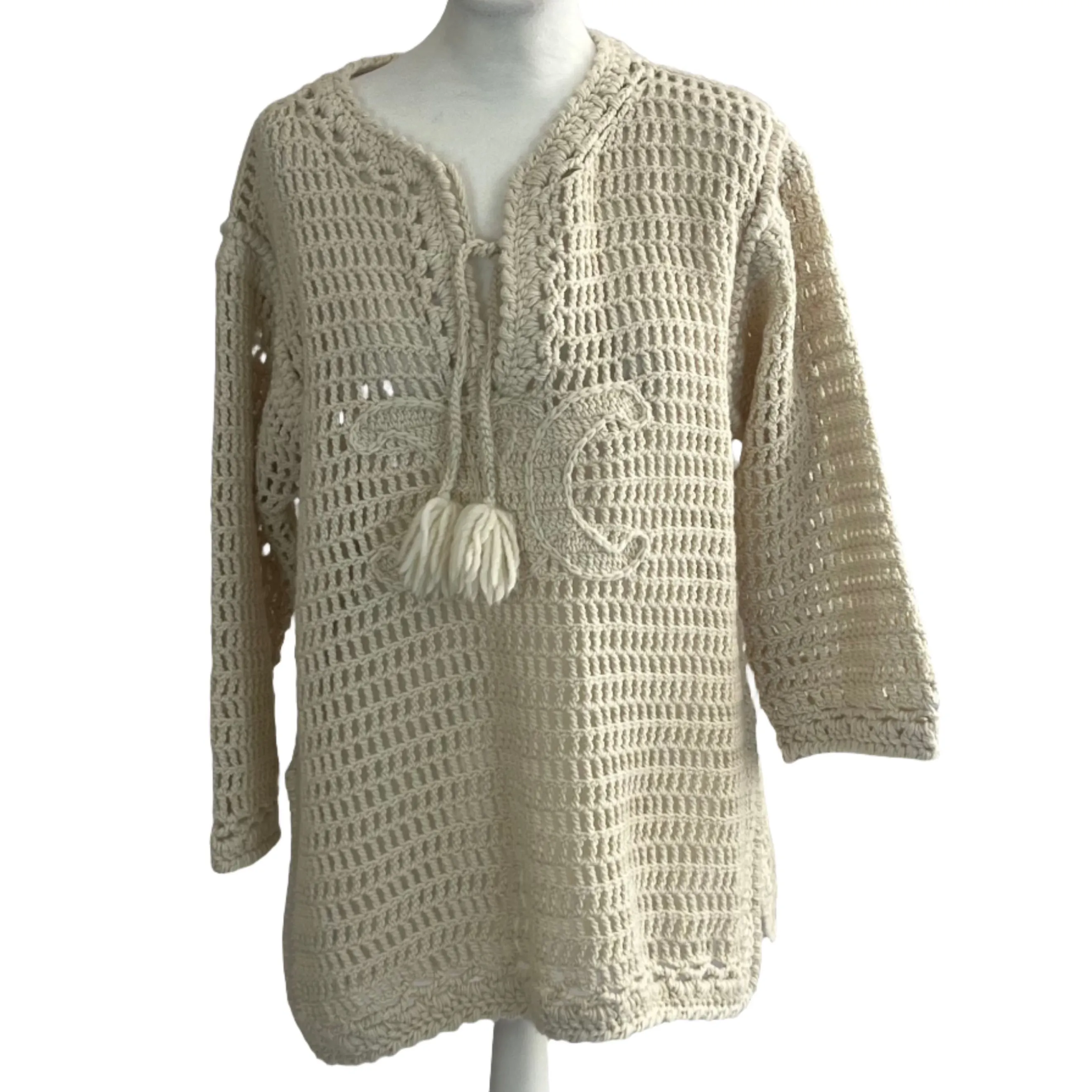 Celine Brand New £2600 Cream Baja Crochet Wool Sweater S