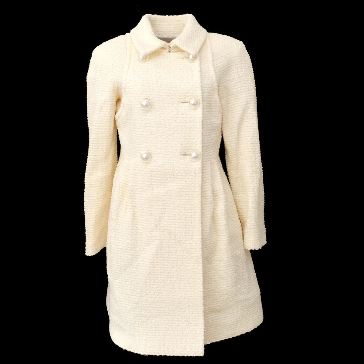 CHANEL P57660V26446 Imitation Pearl Button Long Sleeve Coat Jacket White 03395