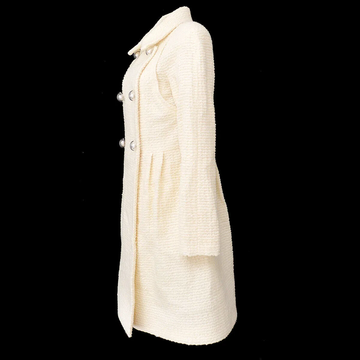 CHANEL P57660V26446 Imitation Pearl Button Long Sleeve Coat Jacket White 03395