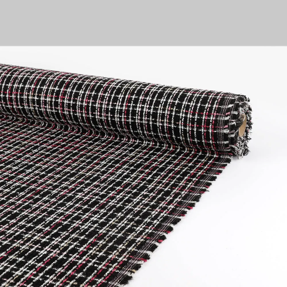 Cotton Blend Check Tweed - Pink / Black