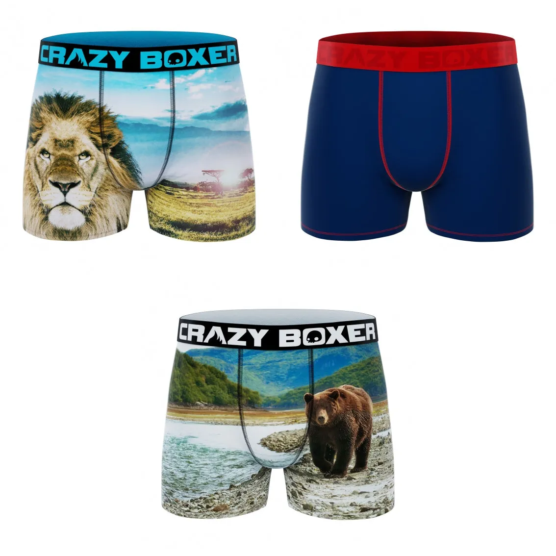 CRAZYBOXER Outdoor Lion Bear Men's Boxer Briefs (3 pack)