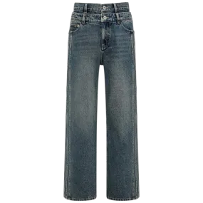 Denim Seaming Double Waist Pants