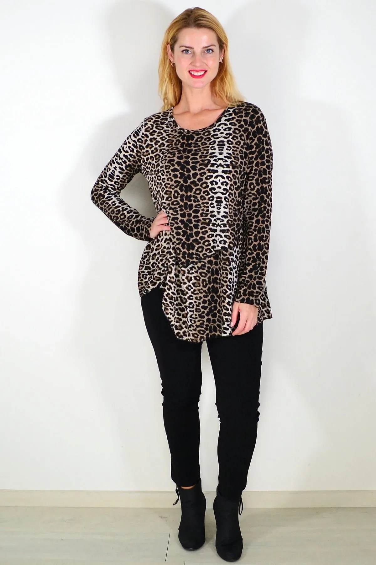 Double Layered Animal Print Tunic Top