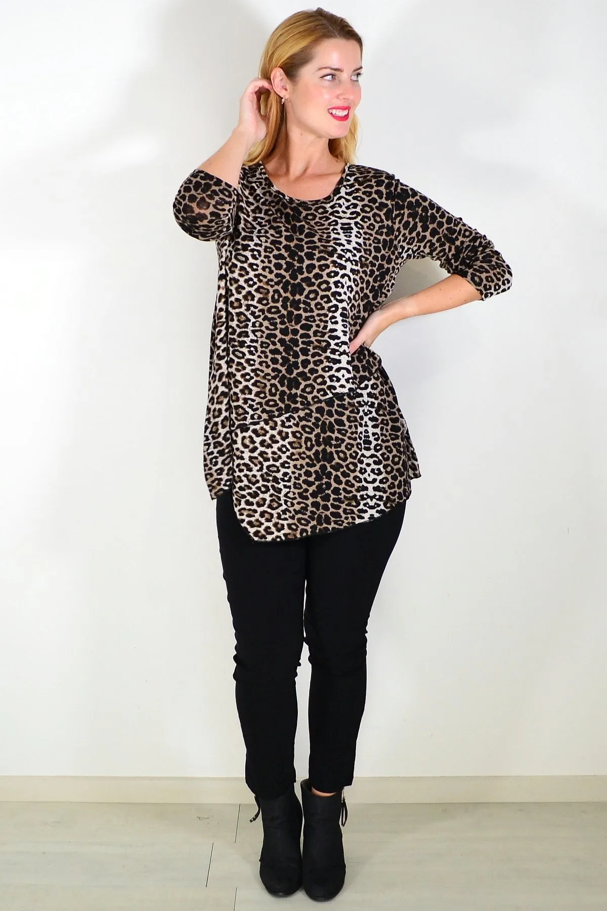 Double Layered Animal Print Tunic Top