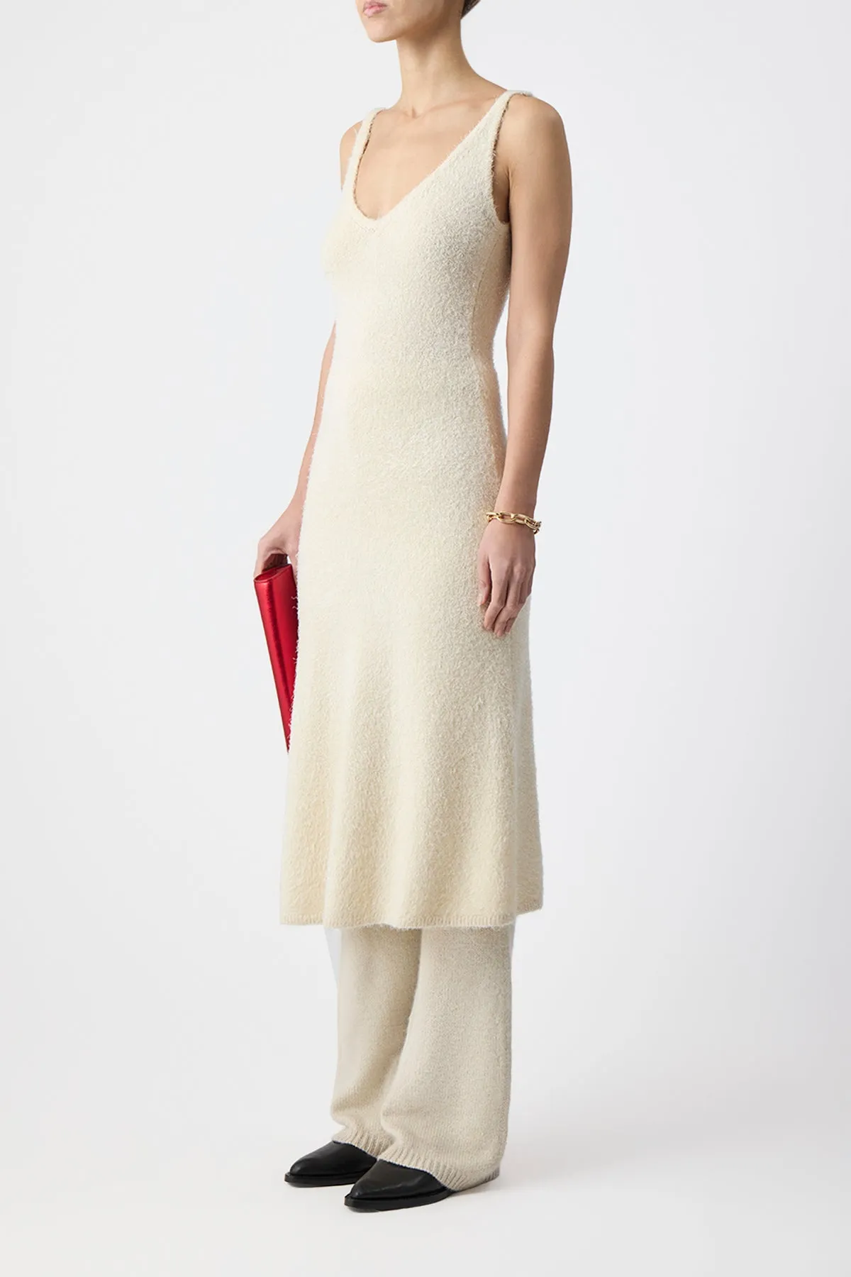 Downs Knit Dress in Ivory Silk Cashmere