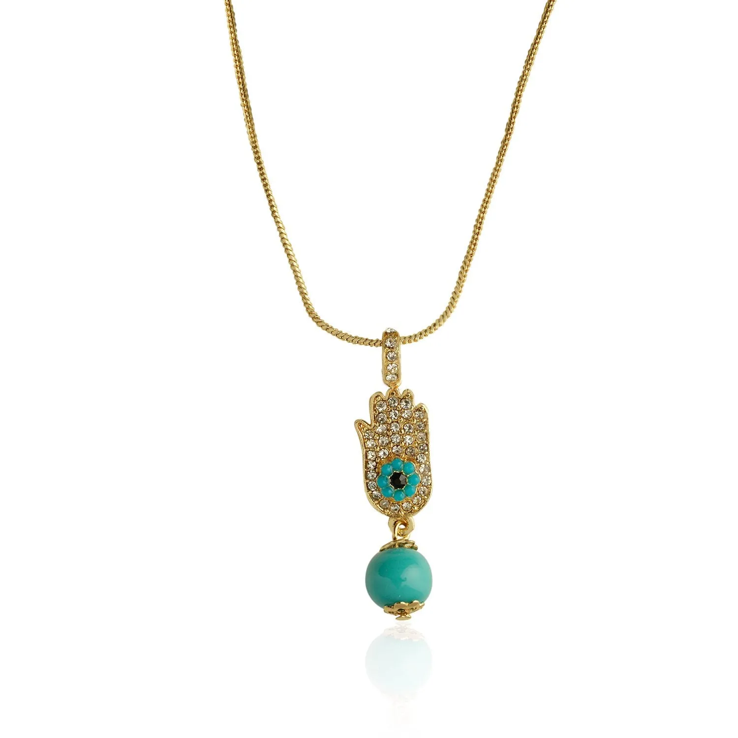 Estele - Gold Plated Hamsa Turquoise Pendant for Women / Girls