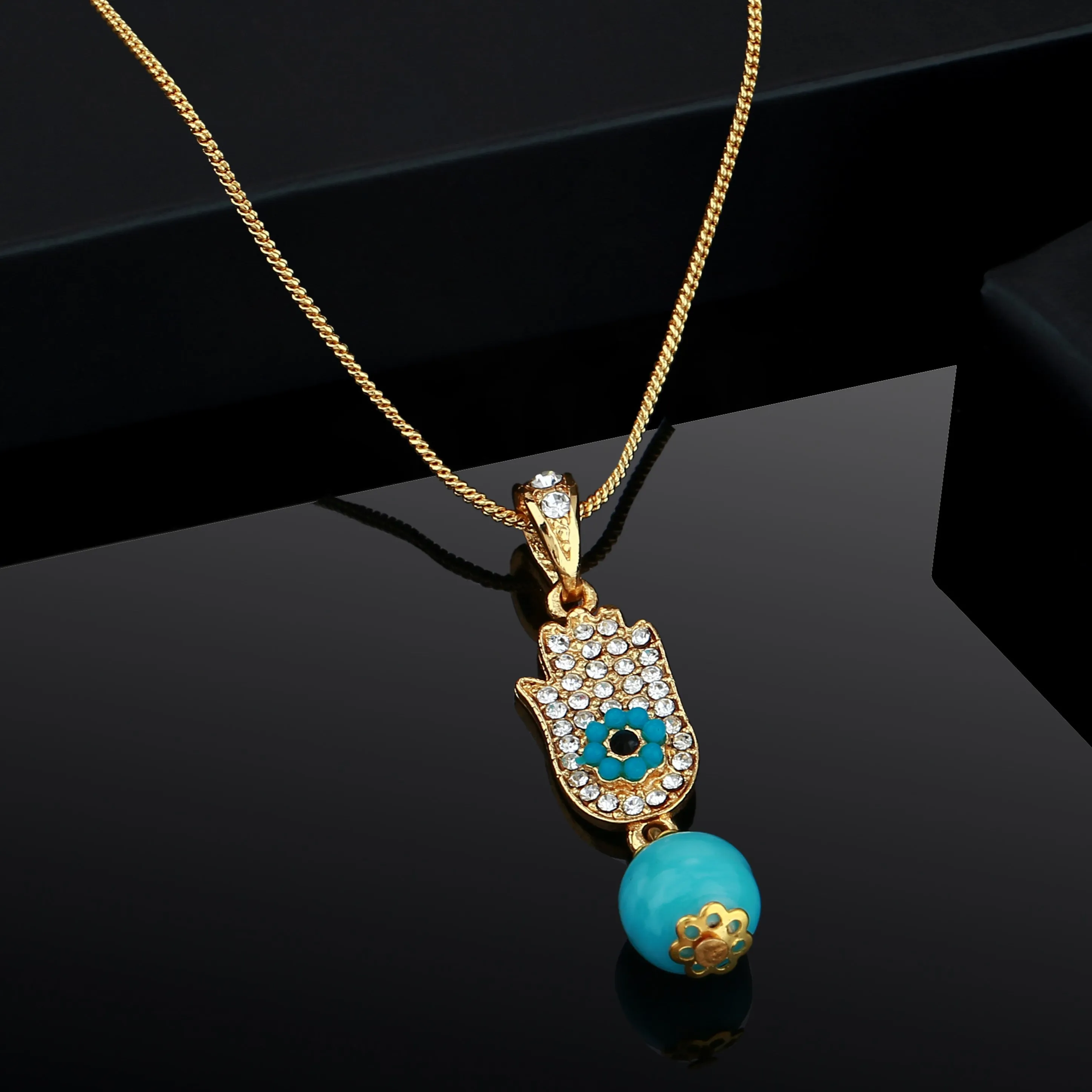 Estele - Gold Plated Hamsa Turquoise Pendant for Women / Girls