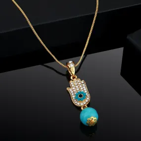 Estele - Gold Plated Hamsa Turquoise Pendant for Women / Girls