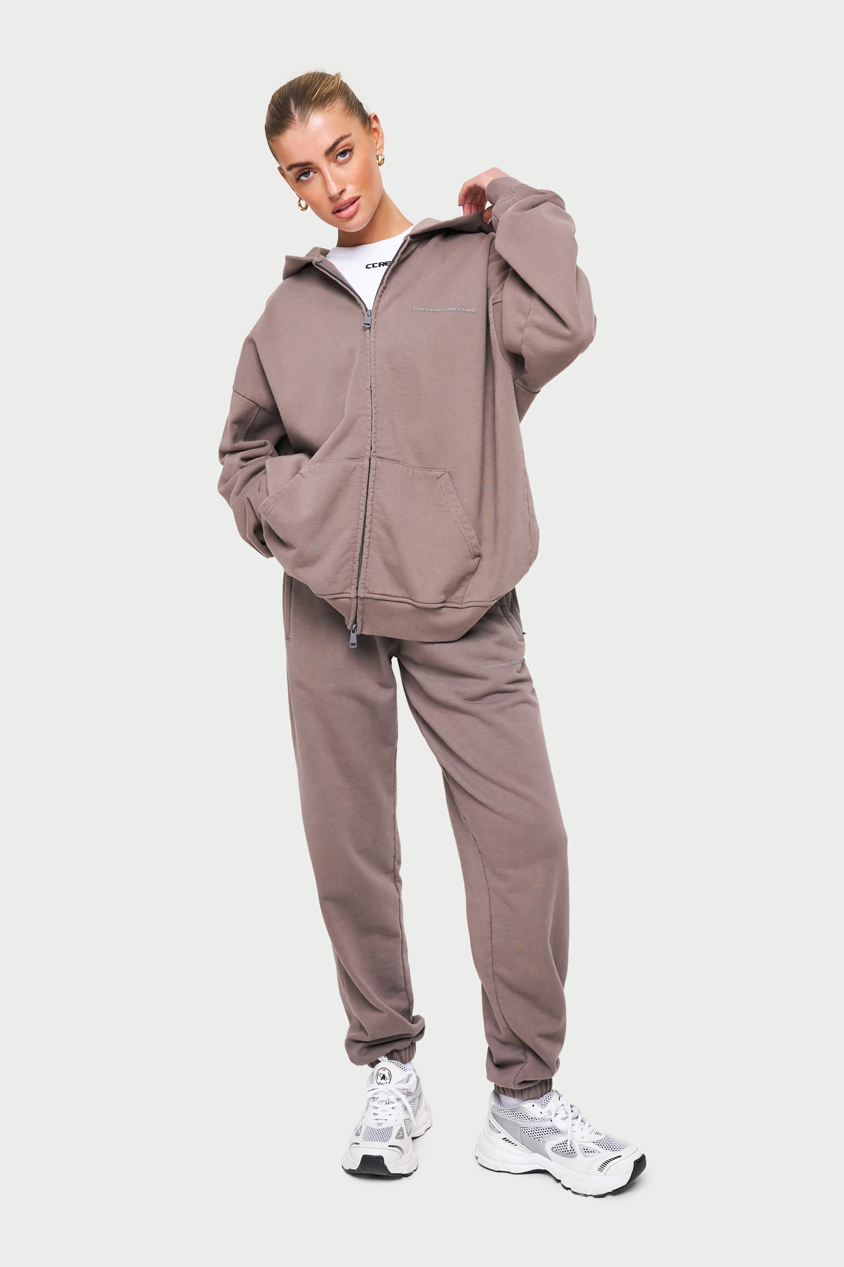 EVERYDAY WASHED RELAXED ZIP THROUGH HOODIE - WASHED BROWN
