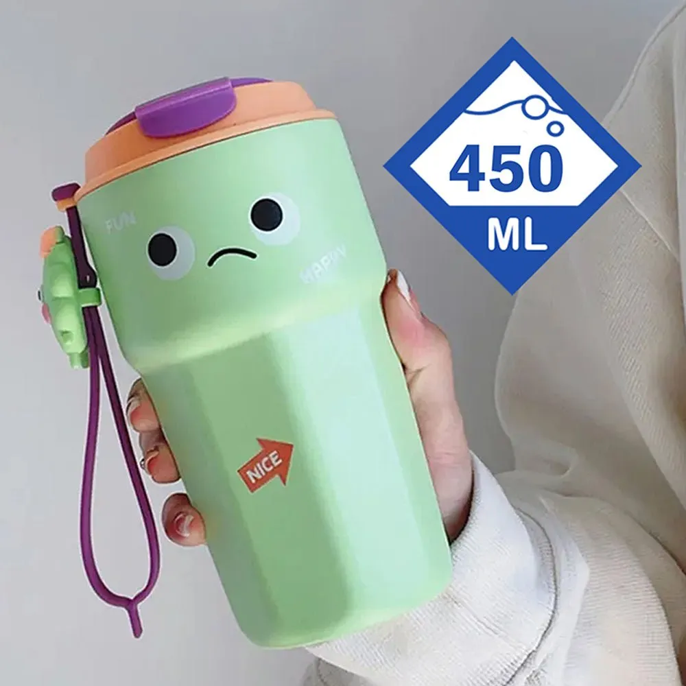 Fun Emoji Mint Green Vacuum Insulated Stainless Steel Coffee/Water/Tea Travel Tumbler for Kids & Adults,450ml