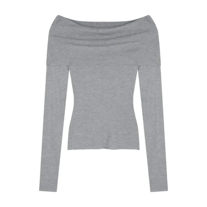 Getadme Black Solid Off Shoulder Elegant Long Sleeve Tops Korean Fashion Slim Sexy Cropped T Shirt Women Autumn Y2k Clothing Skinny Top