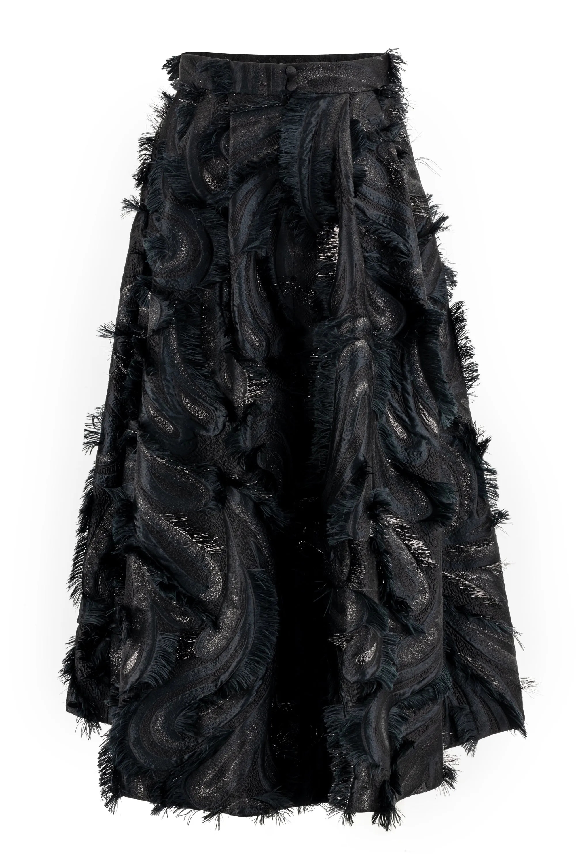 GLORIOSA BLACK SILK BLEND MIDI SKIRT