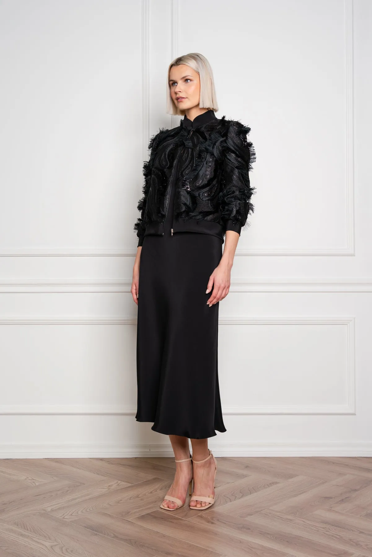 GRACILARIA BLACK SILK BLEND BOMBER JACKET