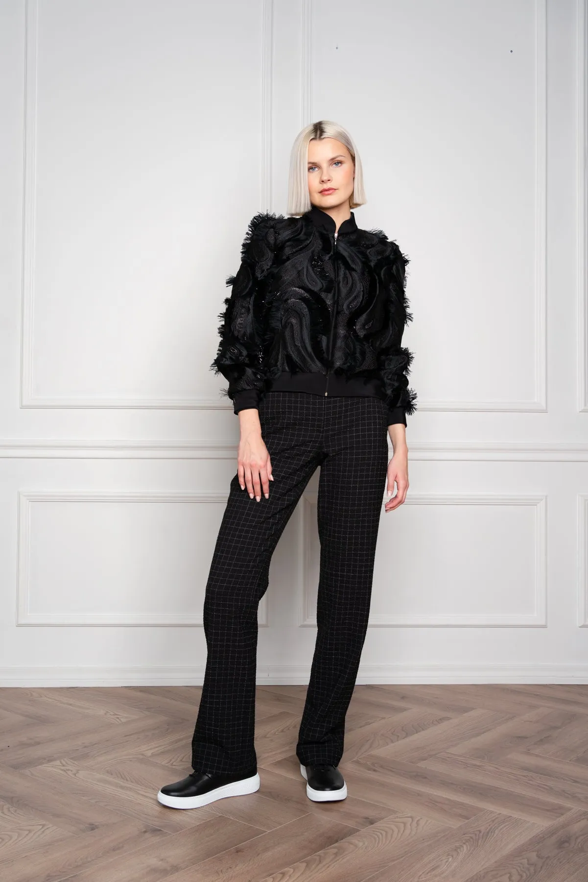 GRACILARIA BLACK SILK BLEND BOMBER JACKET