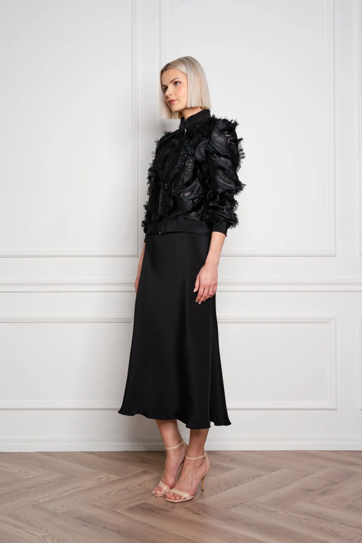 GRACILARIA BLACK SILK BLEND BOMBER JACKET