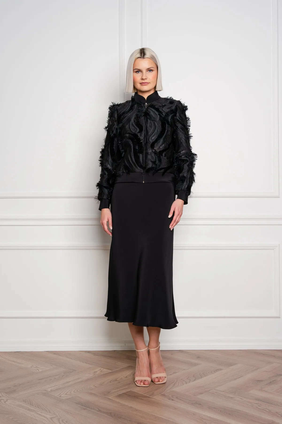 GRACILARIA BLACK SILK BLEND BOMBER JACKET
