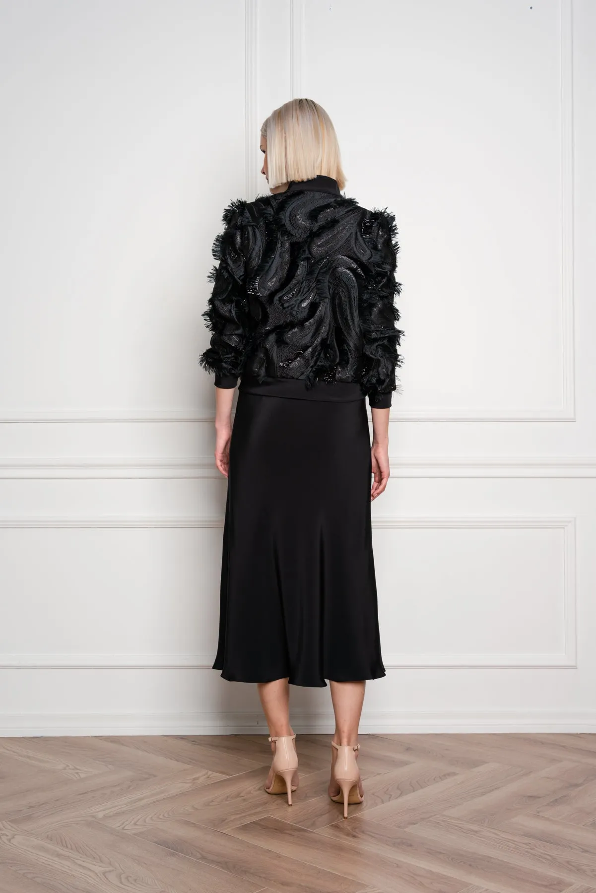 GRACILARIA BLACK SILK BLEND BOMBER JACKET