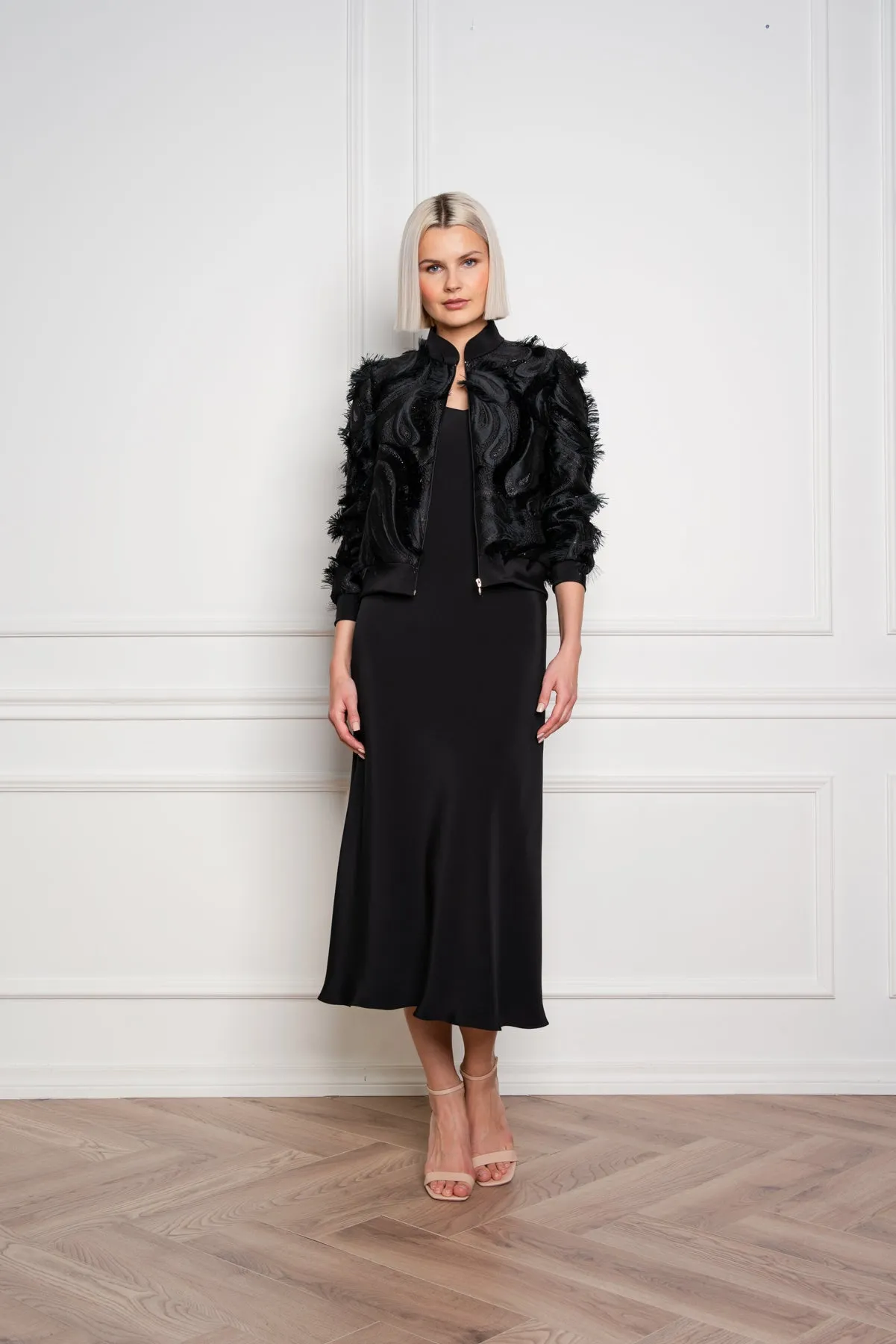 GRACILARIA BLACK SILK BLEND BOMBER JACKET