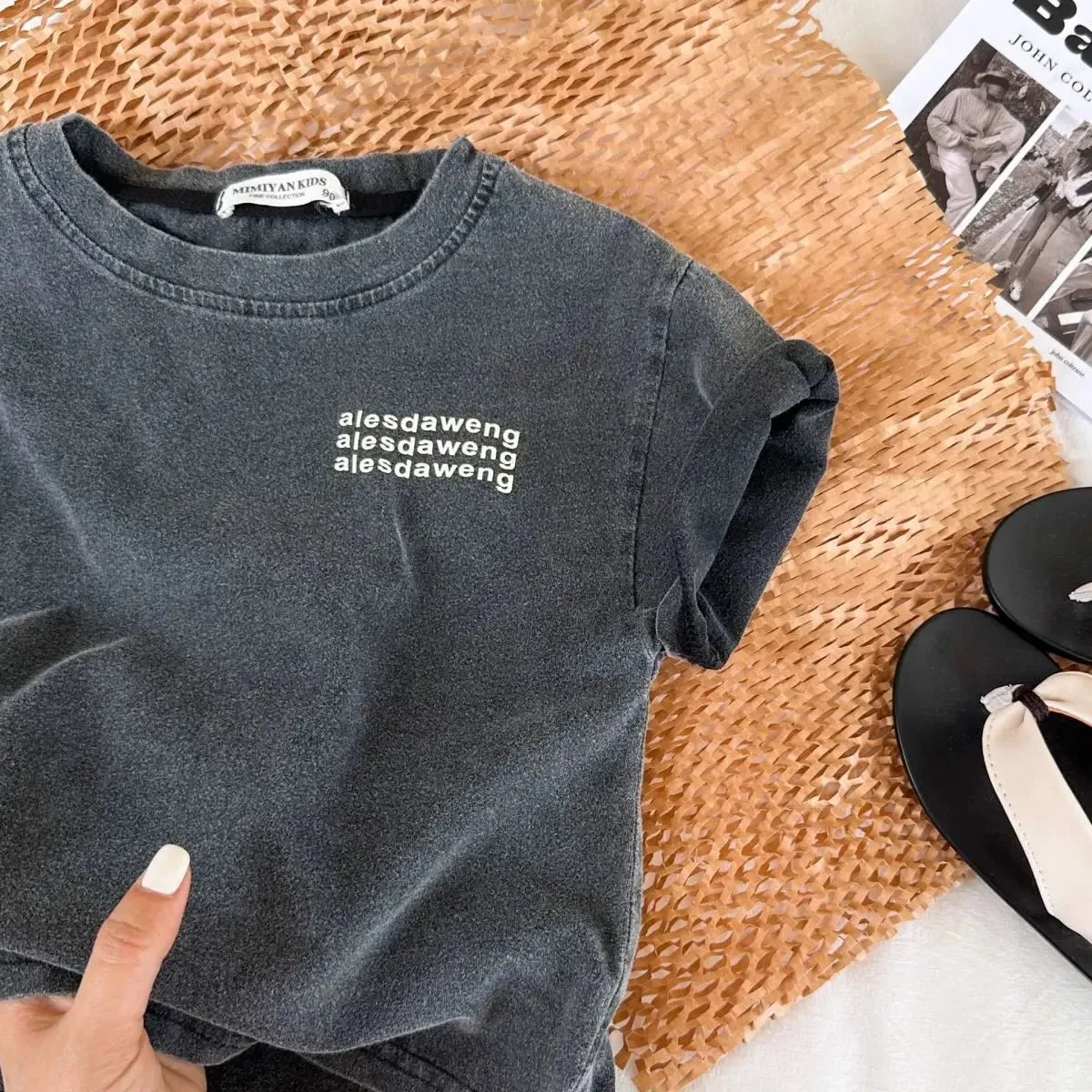 Grey Washed Out Oversized Kids Tshirt